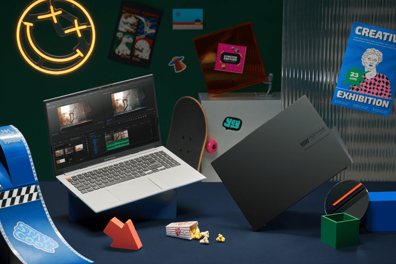 Vivobook S 14_15 OLED_K5404V_K5504V_Midnight Black and Cool Silver with cool decorations